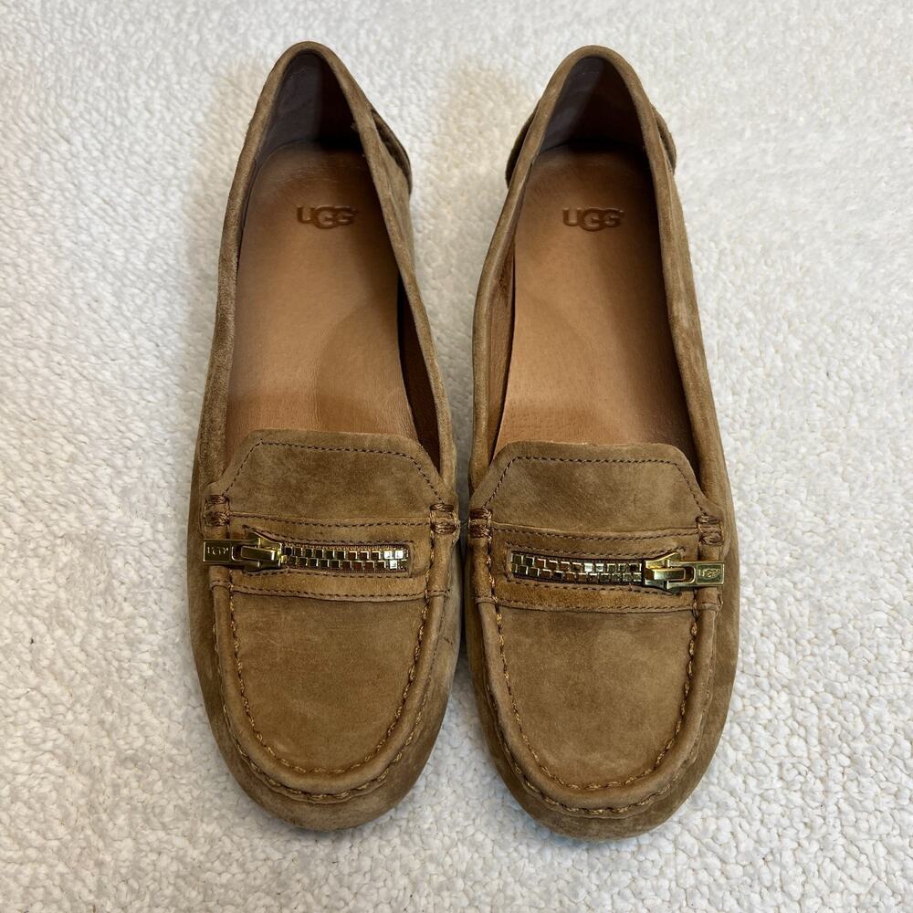 UGG Womens Loafers Suede Davina Silkee Chestnut/Light Brown Sz 8